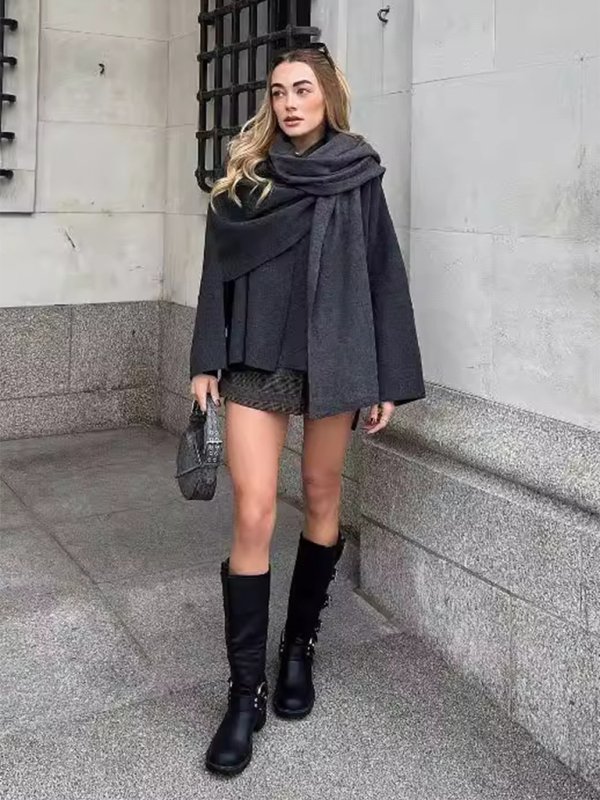 New Women's Asymmetric Scarf Knit Jacket-[Adult]-[Female]-Charcoal grey-S-2022 Online Blue Zone Planet