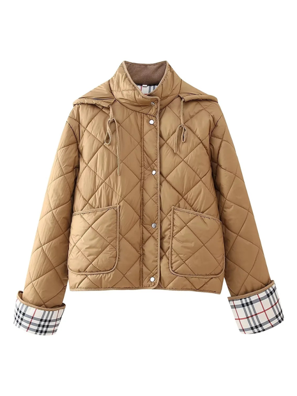 Cathy's Diamond Quilted Hooded Plaid Accent Jacket-[Adult]-[Female]-2022 Online Blue Zone Planet