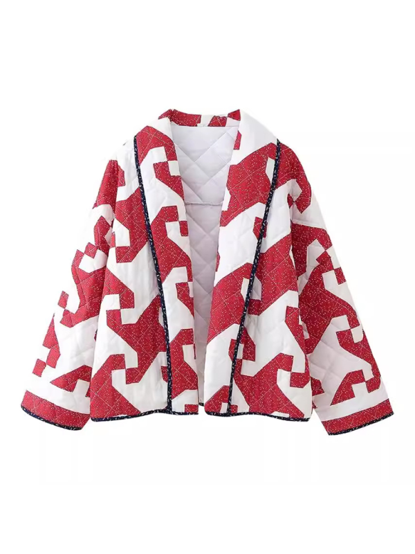 Pam's Red Geometric Printed Lose Thin Quilted Jacket-TOPS / DRESSES-[Adult]-[Female]-2022 Online Blue Zone Planet