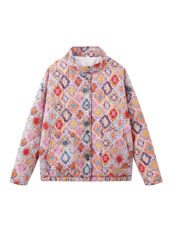 Vintage Geometric Print Cotton Jacket-[Adult]-[Female]-2022 Online Blue Zone Planet