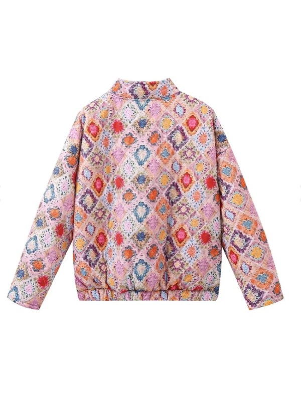 Vintage Geometric Print Cotton Jacket-[Adult]-[Female]-2022 Online Blue Zone Planet