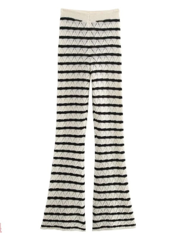 Striped knit l long sleeve flared pants set-[Adult]-[Female]-2022 Online Blue Zone Planet