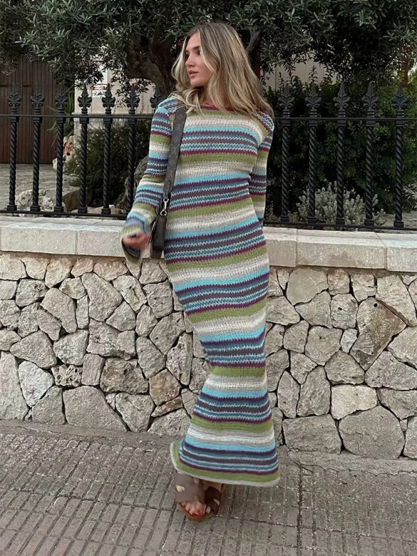 Striped knit dress-[Adult]-[Female]-Pattern-S-2022 Online Blue Zone Planet