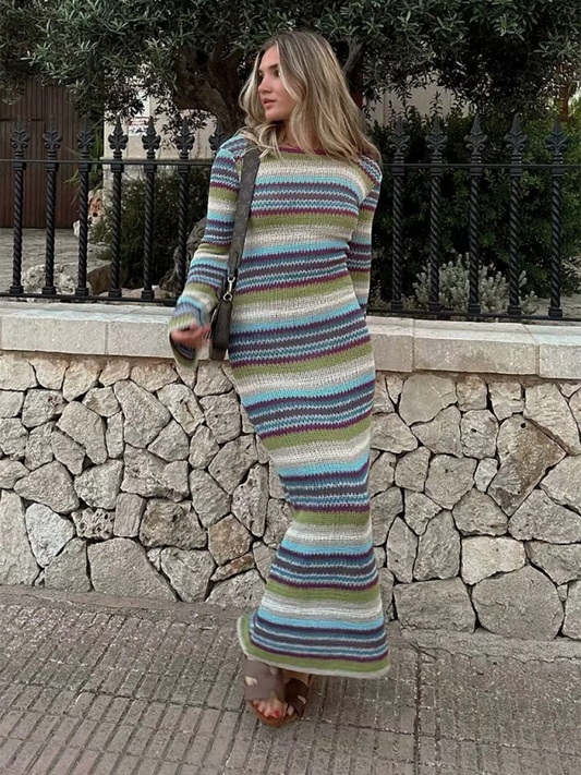 Striped knit dress-[Adult]-[Female]-Pattern-S-2022 Online Blue Zone Planet