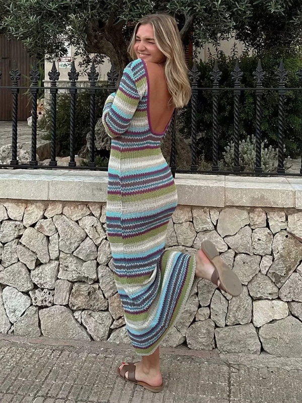 Striped knit dress-[Adult]-[Female]-2022 Online Blue Zone Planet