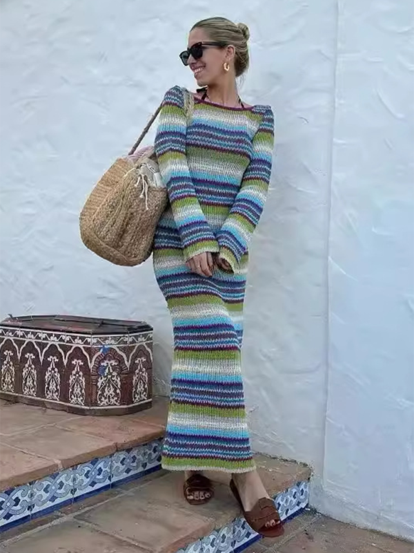 Striped knit dress-[Adult]-[Female]-2022 Online Blue Zone Planet