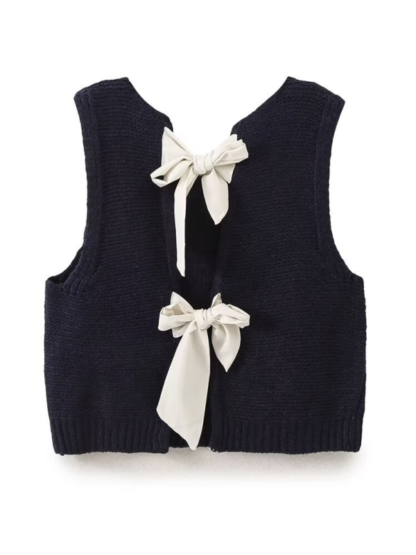 New Fashion Vest Bow Tie Sweater Vest-[Adult]-[Female]-Black-S-2022 Online Blue Zone Planet