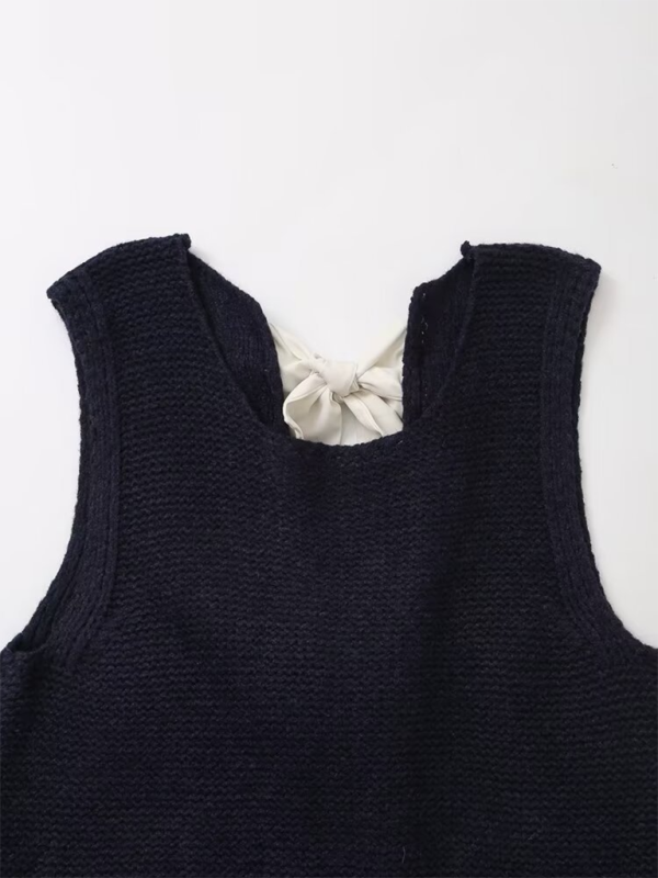 New Fashion Vest Bow Tie Sweater Vest-[Adult]-[Female]-2022 Online Blue Zone Planet