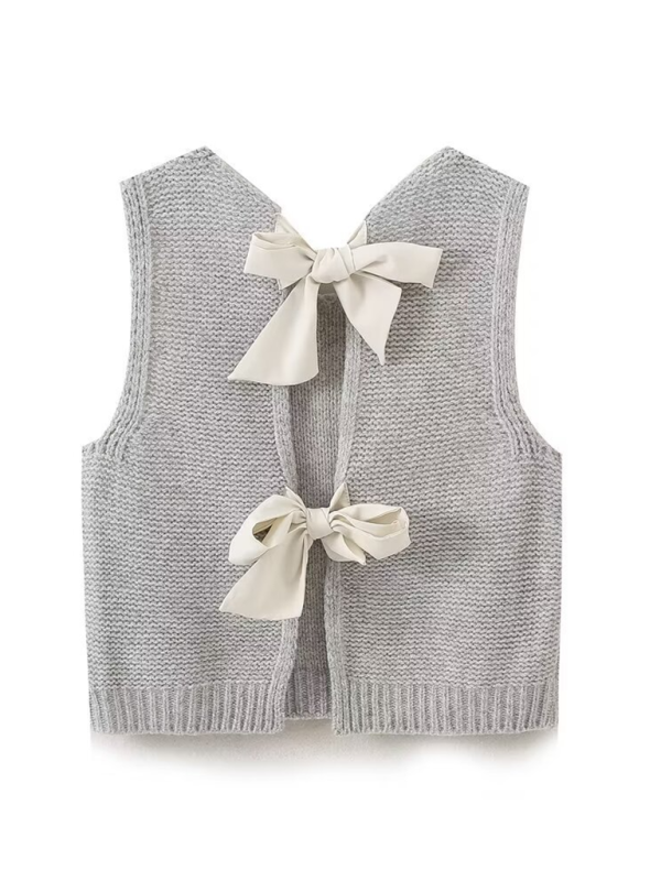 New Fashion Vest Bow Tie Sweater Vest-[Adult]-[Female]-Grey-S-2022 Online Blue Zone Planet