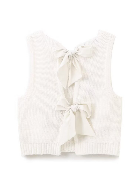 New Fashion Vest Bow Tie Sweater Vest-[Adult]-[Female]-White-S-2022 Online Blue Zone Planet