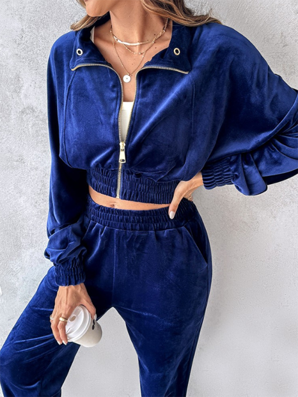 New solid color leisure sports gold velvet long-sleeved pants suit-[Adult]-[Female]-2022 Online Blue Zone Planet