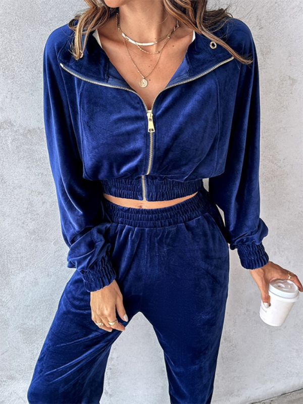 New solid color leisure sports gold velvet long-sleeved pants suit-[Adult]-[Female]-2022 Online Blue Zone Planet