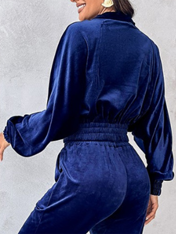 New solid color leisure sports gold velvet long-sleeved pants suit-[Adult]-[Female]-2022 Online Blue Zone Planet