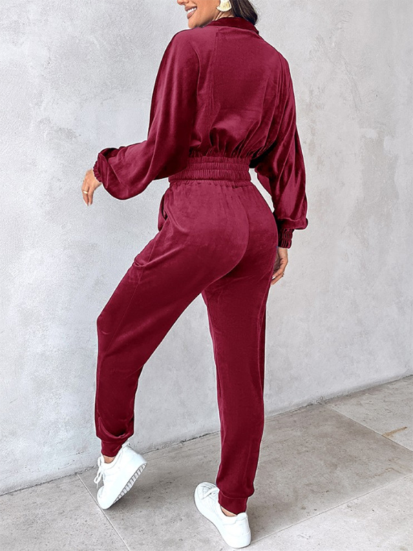 New solid color leisure sports gold velvet long-sleeved pants suit-[Adult]-[Female]-2022 Online Blue Zone Planet