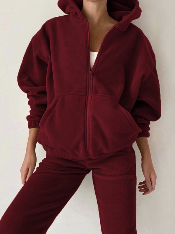 New fashion sports leisure sweater set-[Adult]-[Female]-Wine Red-S-2022 Online Blue Zone Planet