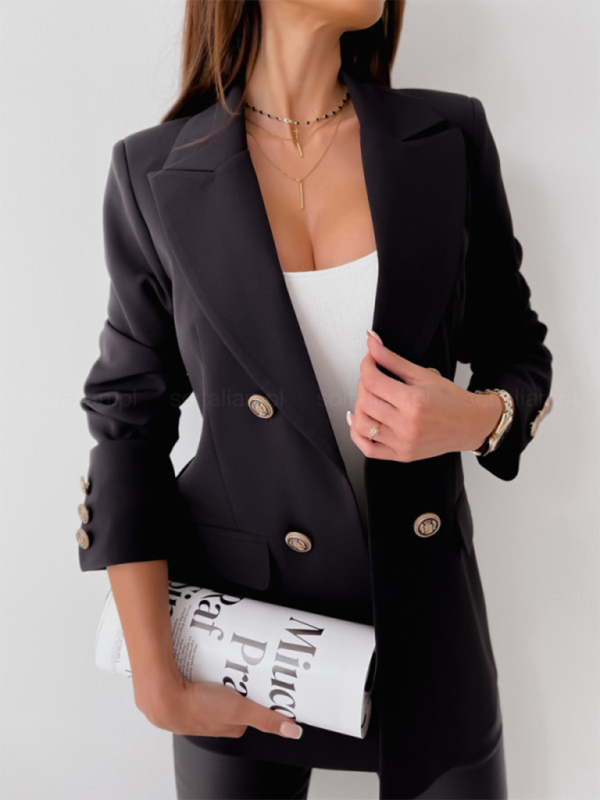 New double-breasted solid color fashion blazer-[Adult]-[Female]-Black-S-2022 Online Blue Zone Planet