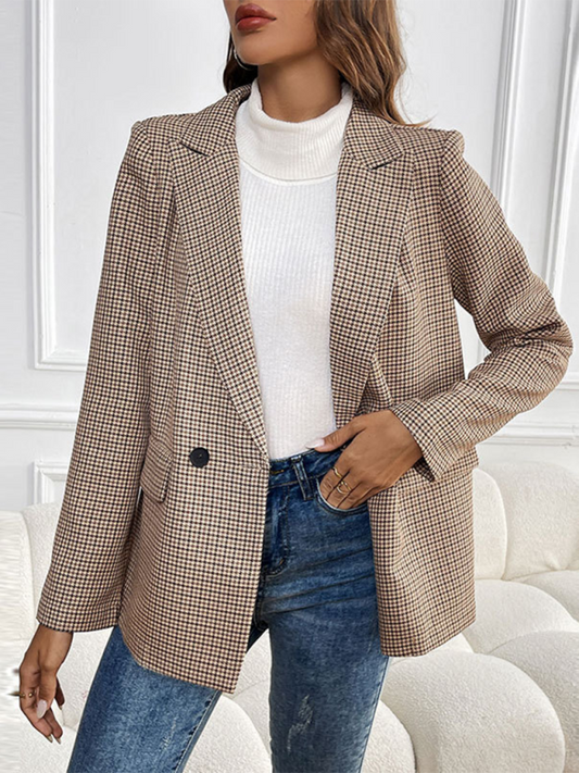 New Casual Buttoned Lapel Long Sleeve Blazer with Pockets-[Adult]-[Female]-Khaki-S-2022 Online Blue Zone Planet