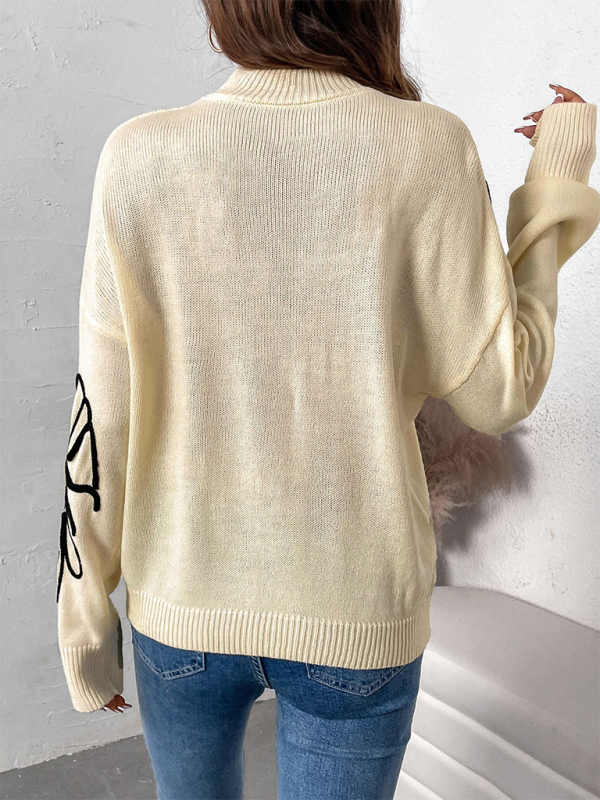 Semi-High Neck Floral Sweater-[Adult]-[Female]-2022 Online Blue Zone Planet