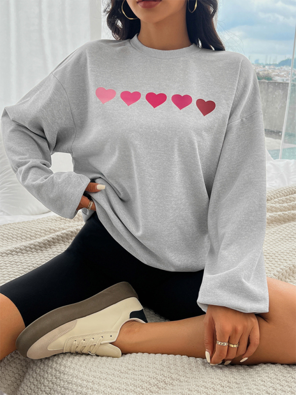 Blue Zone Planet | Valentine's Day Love Print Casual Loose Long Sleeve Sweatshirt-TOPS / DRESSES-[Adult]-[Female]-2022 Online Blue Zone Planet