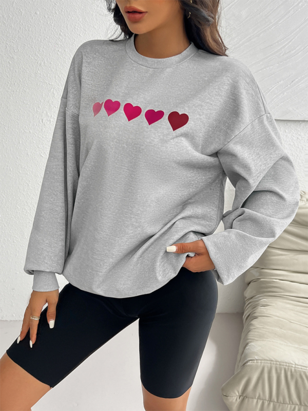 Blue Zone Planet | Valentine's Day Love Print Casual Loose Long Sleeve Sweatshirt-TOPS / DRESSES-[Adult]-[Female]-2022 Online Blue Zone Planet