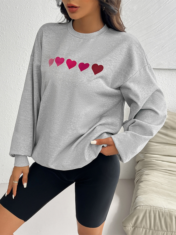 Blue Zone Planet | Valentine's Day Love Print Casual Loose Long Sleeve Sweatshirt-TOPS / DRESSES-[Adult]-[Female]-2022 Online Blue Zone Planet