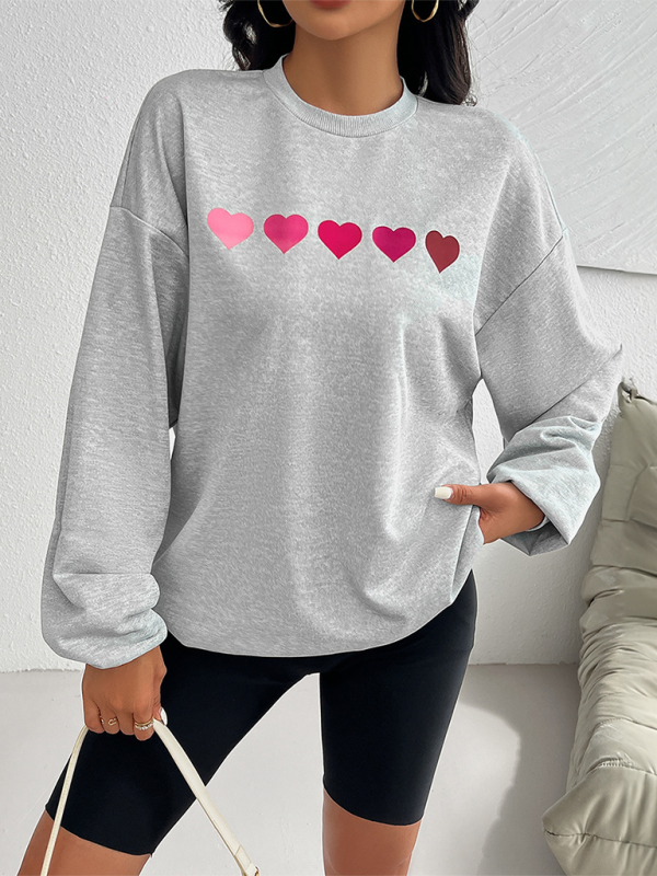 Blue Zone Planet | Valentine's Day Love Print Casual Loose Long Sleeve Sweatshirt-TOPS / DRESSES-[Adult]-[Female]-Flecking gray-S-2022 Online Blue Zone Planet