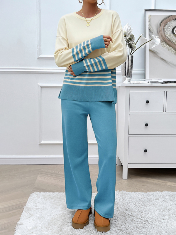 Pipa's Loose Color Block Straight Pants Sweater Set-TOPS / DRESSES-[Adult]-[Female]-2022 Online Blue Zone Planet