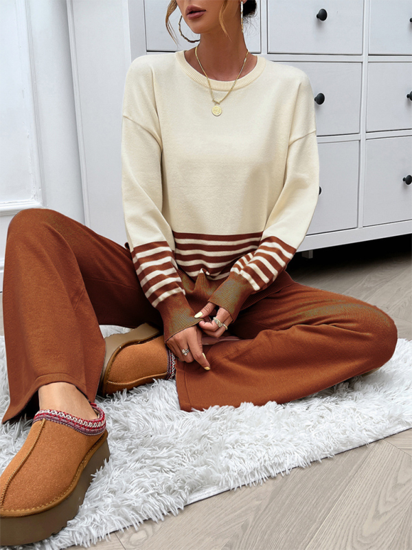 Pipa's Loose Color Block Straight Pants Sweater Set-TOPS / DRESSES-[Adult]-[Female]-Brown-S-2022 Online Blue Zone Planet