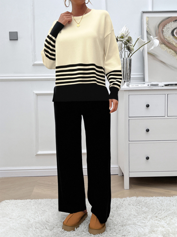 Pipa's Loose Color Block Straight Pants Sweater Set-TOPS / DRESSES-[Adult]-[Female]-2022 Online Blue Zone Planet