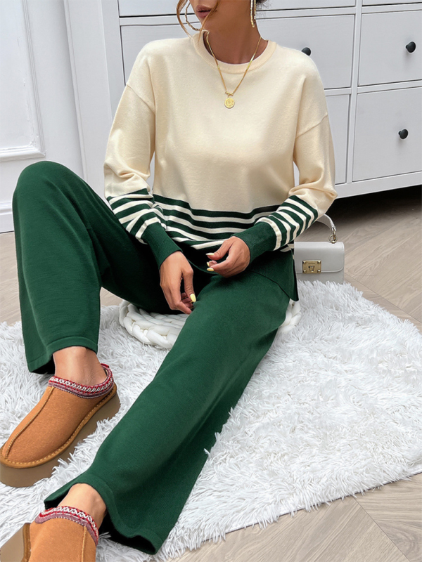 Pipa's Loose Color Block Straight Pants Sweater Set-TOPS / DRESSES-[Adult]-[Female]-2022 Online Blue Zone Planet