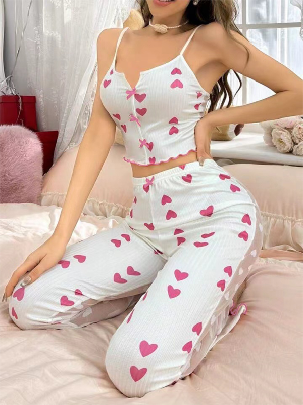 Cindy's Love Print See-through Rear Mesh Pajama Set-TOPS / DRESSES-[Adult]-[Female]-Rose-S-2022 Online Blue Zone Planet