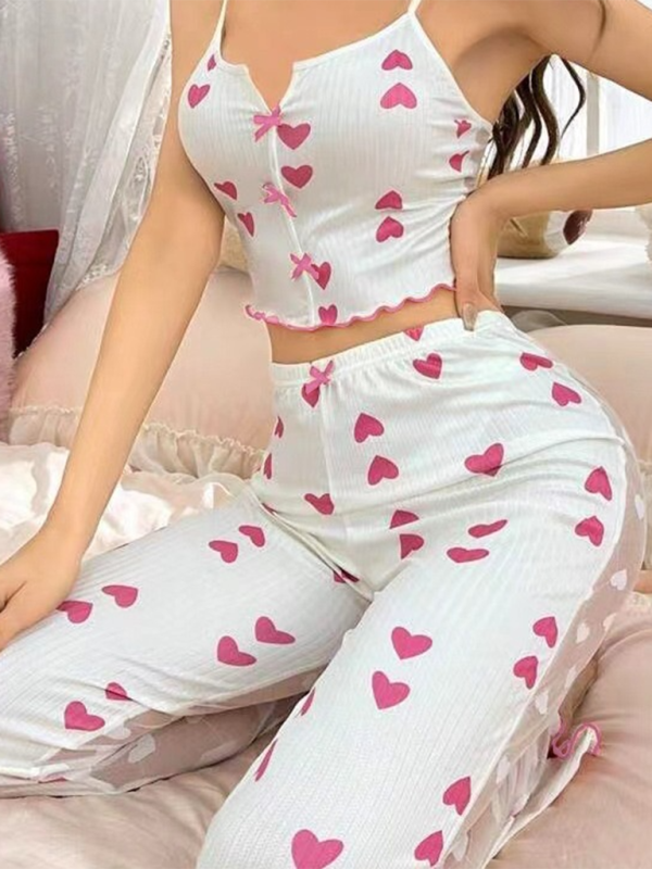 Cindy's Love Print See-through Rear Mesh Pajama Set-TOPS / DRESSES-[Adult]-[Female]-2022 Online Blue Zone Planet