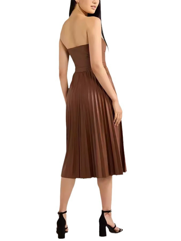 style tube top pleated leather dress-[Adult]-[Female]-2022 Online Blue Zone Planet