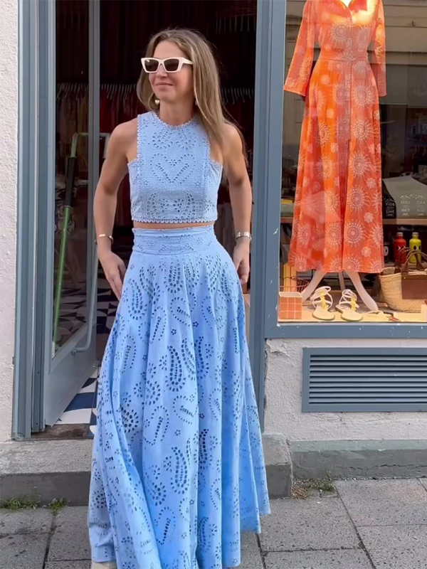 Sleeveless Elegant Lace Two-Piece Maxi Skirt Set - Blue Zone Planet Black / S by Blue Zone Planet Sleeveless Elegant Lace Two-Piece Maxi Skirt Set - Blue Zone Planet Black / S by Blue Zone Planet