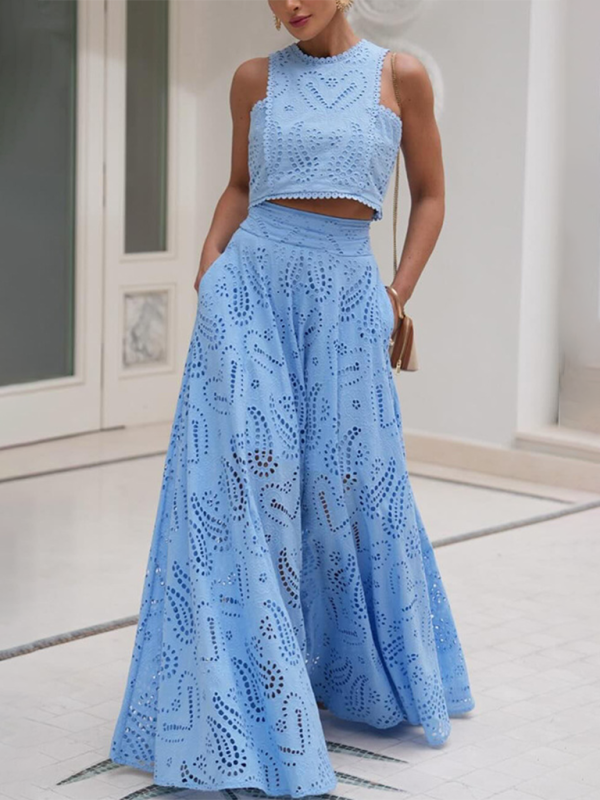 Sleeveless Elegant Lace Two-Piece Maxi Skirt Set - Blue Zone Planet Blue / S by Blue Zone Planet Sleeveless Elegant Lace Two-Piece Maxi Skirt Set - Blue Zone Planet Blue / S by Blue Zone Planet