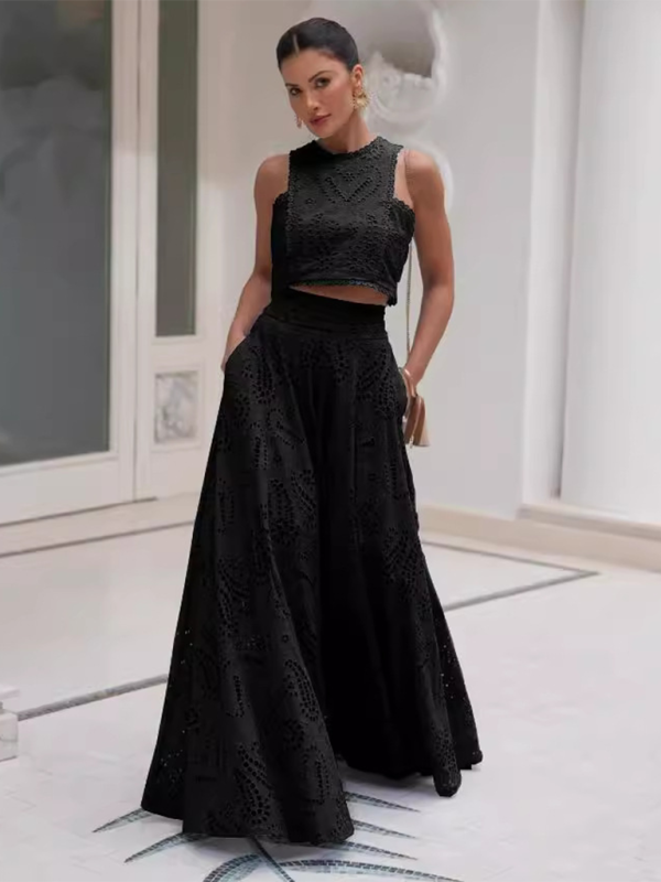 Sleeveless Elegant Lace Two-Piece Maxi Skirt Set - Blue Zone Sleeveless Elegant Lace Two-Piece Maxi Skirt Set - Blue Zone