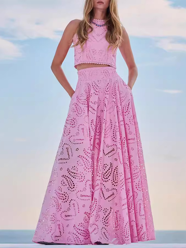 Easter Dresses Embroidered Lace Sleeveless O Neck Hollow Out Tank Tops and Maxi Skirt Vacation Two Pieces Dress Sets(Pink/XL) Easter Dresses Embroidered Lace Sleeveless O Neck Hollow Out Tank Tops and Maxi Skirt Vacation Two Pieces Dress Sets(Pink/XL)
