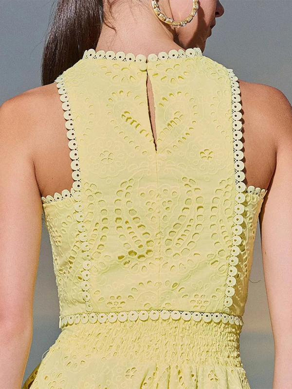 White Eyelet Dress For Women Sleeveless Elegant Lace Two-Piece