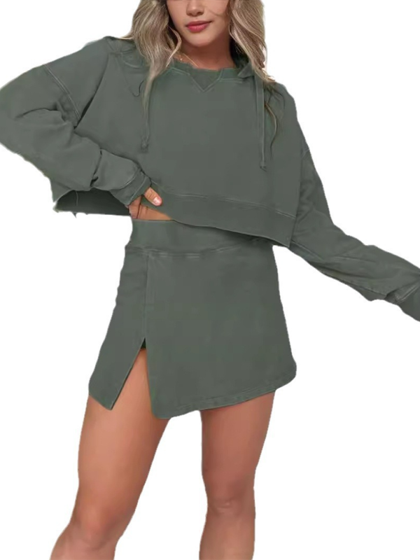 Marina's Long-sleeved Hooded Sweatshirt Skirt Set-TOPS / DRESSES-[Adult]-[Female]-Green-S-2022 Online Blue Zone Planet