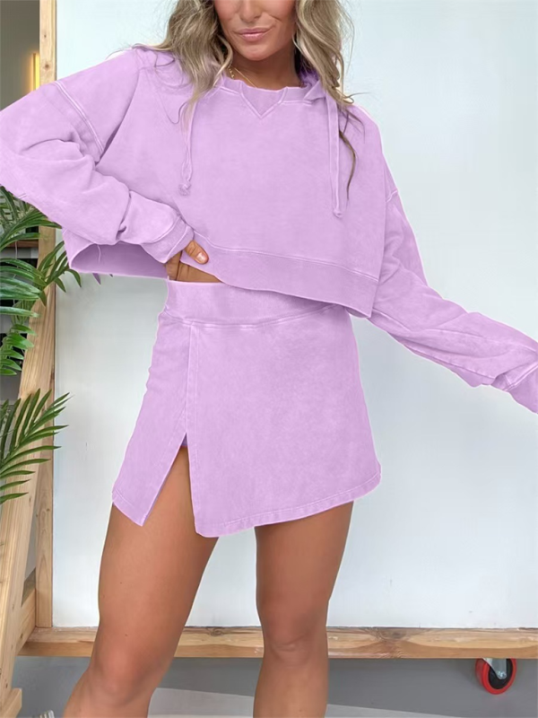 Marina's Long-sleeved Hooded Sweatshirt Skirt Set-TOPS / DRESSES-[Adult]-[Female]-Purple-S-2022 Online Blue Zone Planet