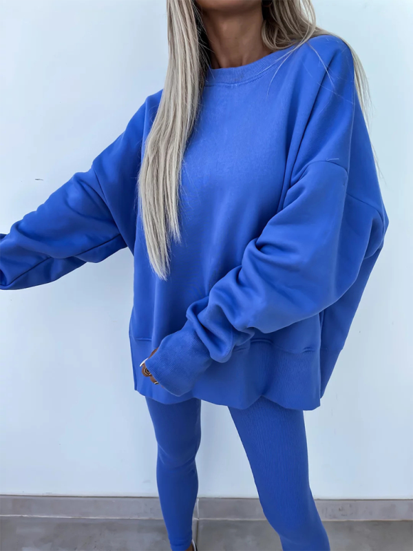 New style casual tight pants loose sweater suit two piece set-[Adult]-[Female]-Blue-S-2022 Online Blue Zone Planet