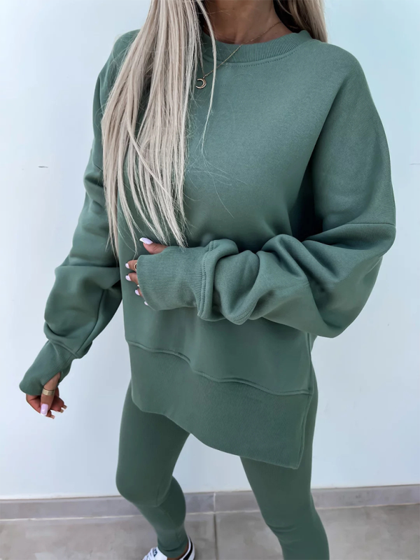 New style casual tight pants loose sweater suit two piece set-[Adult]-[Female]-Green-S-2022 Online Blue Zone Planet