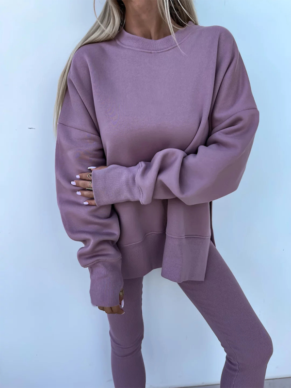 New style casual tight pants loose sweater suit two piece set-[Adult]-[Female]-Purple-S-2022 Online Blue Zone Planet