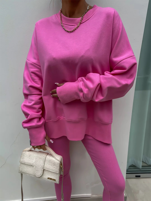 New style casual tight pants loose sweater suit two piece set-[Adult]-[Female]-Pink-S-2022 Online Blue Zone Planet