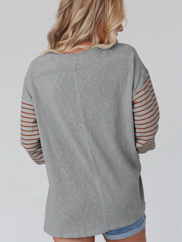 Gloria's Round Neck Striped Long Sleeve Color Block Sweater-TOPS / DRESSES-[Adult]-[Female]-2022 Online Blue Zone Planet