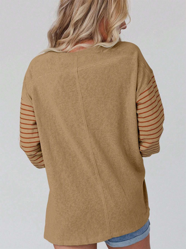 Gloria's Round Neck Striped Long Sleeve Color Block Sweater-TOPS / DRESSES-[Adult]-[Female]-2022 Online Blue Zone Planet