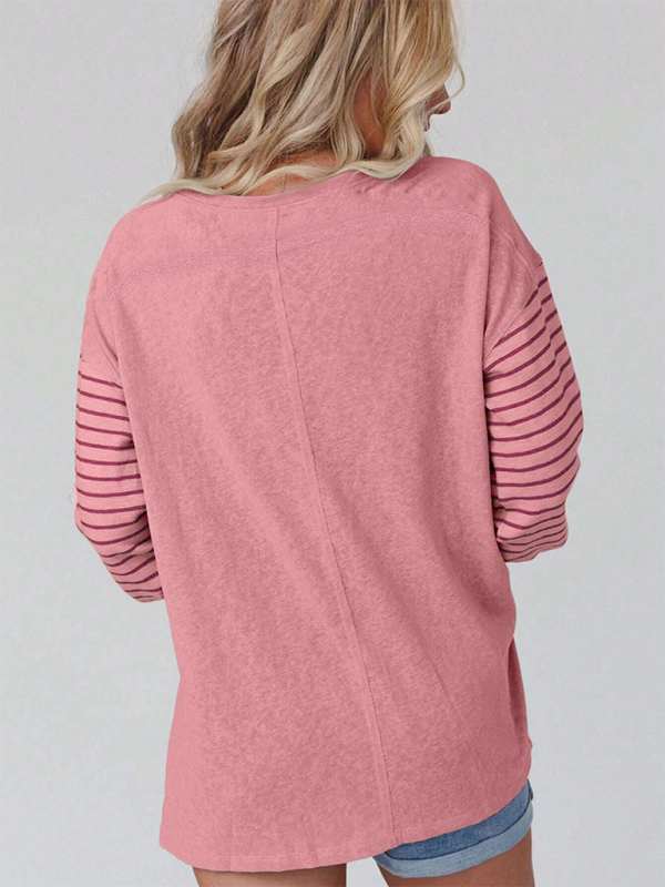 Gloria's Round Neck Striped Long Sleeve Color Block Sweater-TOPS / DRESSES-[Adult]-[Female]-2022 Online Blue Zone Planet