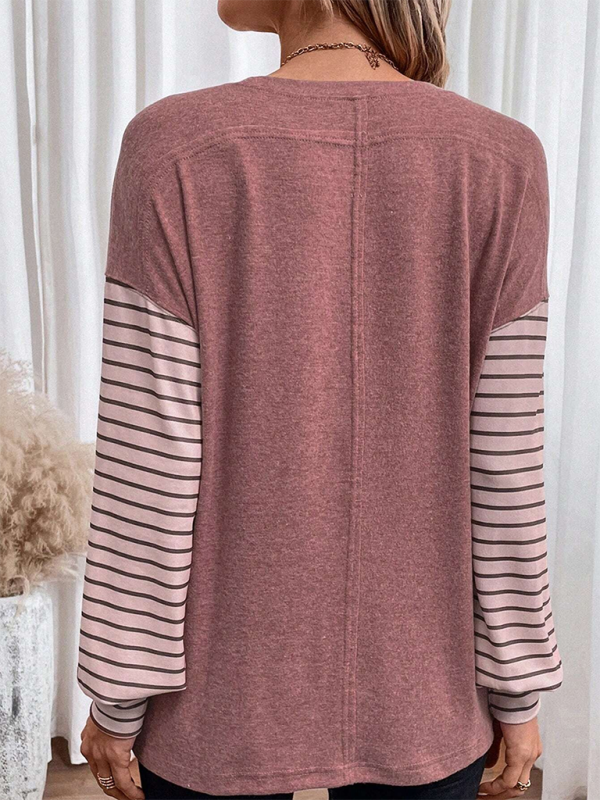 Gloria's Round Neck Striped Long Sleeve Color Block Sweater-TOPS / DRESSES-[Adult]-[Female]-2022 Online Blue Zone Planet