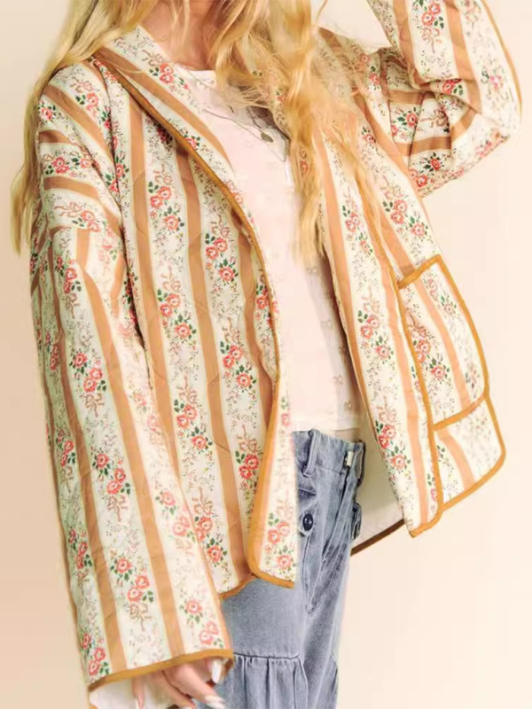 fashionable temperament striped printed loose cotton coat jacket-[Adult]-[Female]-2022 Online Blue Zone Planet