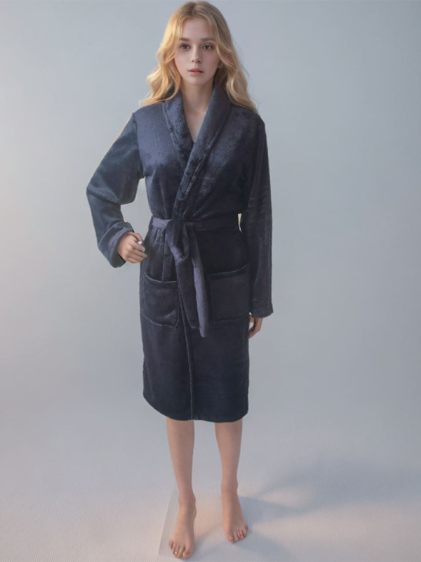 Blue Zone Planet | Long-sleeved pajamas solid color lapel casual facecloth robe couple homewear-TOPS / DRESSES-[Adult]-[Female]-Champlain color-M-2022 Online Blue Zone Planet